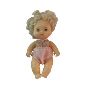 Vintage Hasbro Love A Bye Baby Doll 5" Blonde Curly Hair Pink‎ Romper Outfit